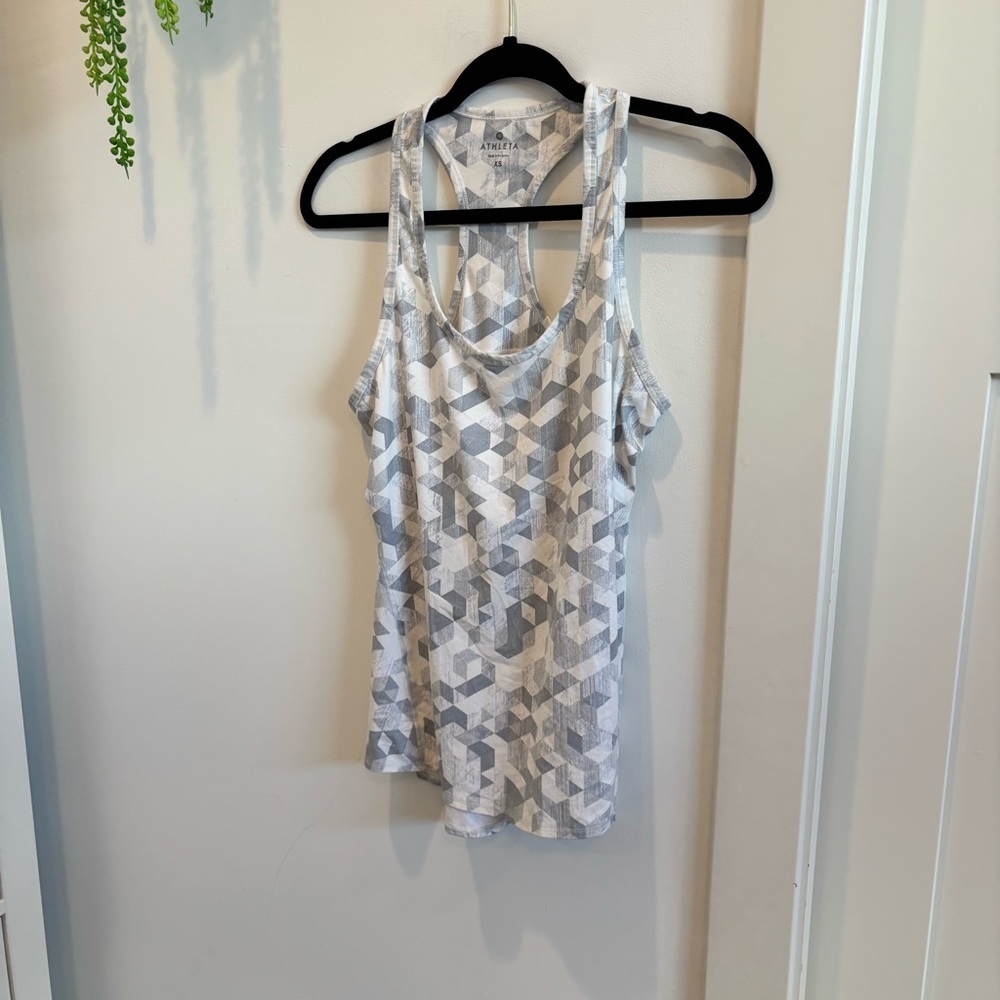 Athleta Womens Racerback Athletic Tank Top Grey White Geometric Print Size XS - Picture 2 of 8
